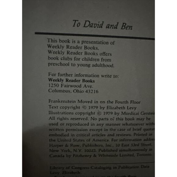 Frankenstein Moved in on the Fourth Floor Elizabeth Levy, 1979 First Edition HC - Picture 5 of 7